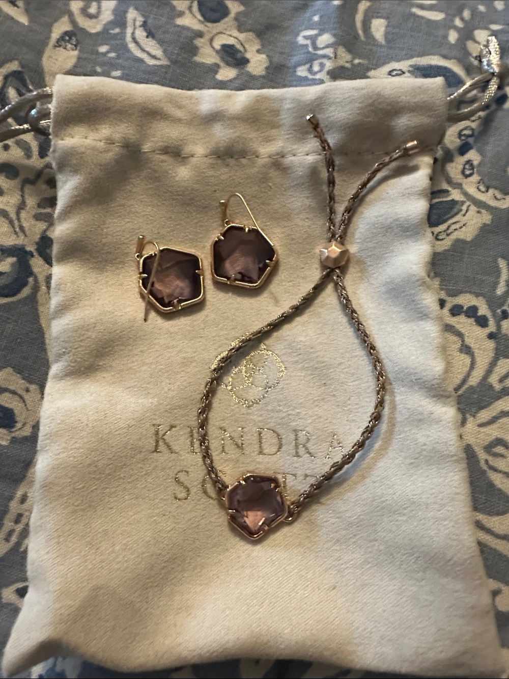 Kendra Scott Rose Gold Lavender Stone Bracelet & Earrings Set